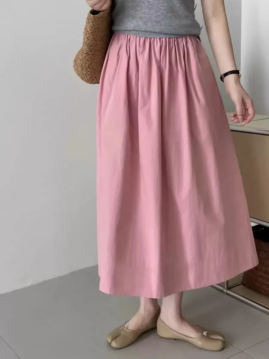 plus Size Cotton Linen Long Skirt with Elastic Waist Flared Hem Vintage Chinese Fashion Spring Casual Maxi Skirts for Women