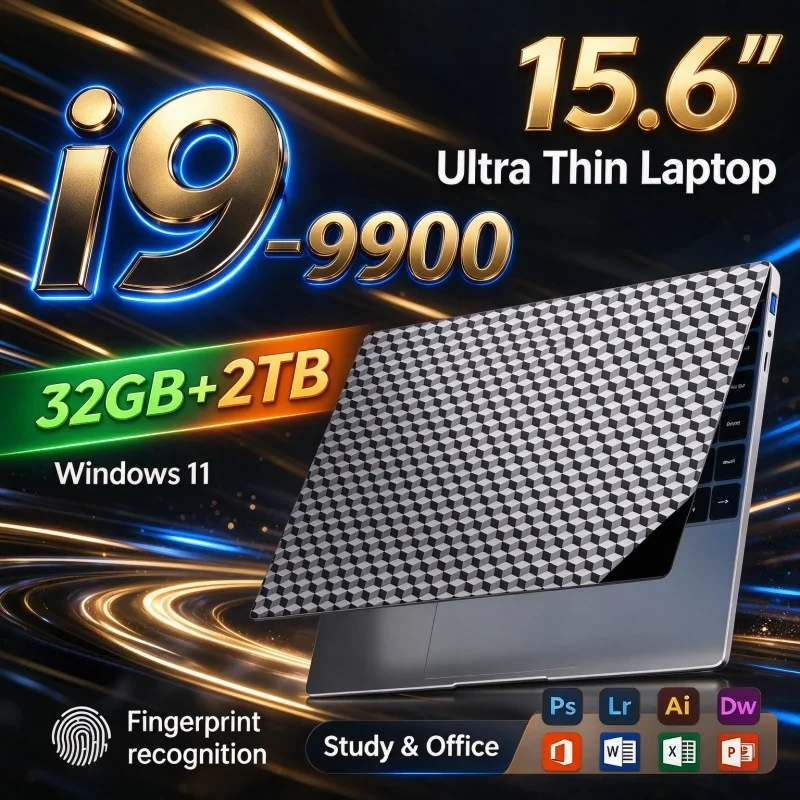 New 15.6'' Inch FHD Ultra Thin Laptop Intel I9 9900 32GB RAM 1TB/2TB SSD Windows 11 Notebook PC For Home Office Student Gaming