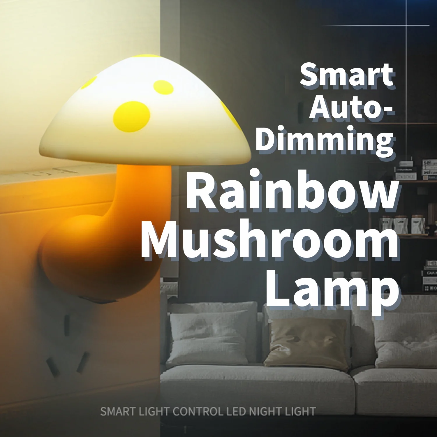 

LED Night Lights Mushroom Shape Automatic Sensor Toilet Bedroom Decor Wall Lamps Light-control Sensor Bedroom Light US Plug