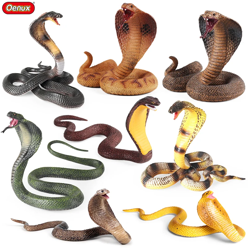 Oenux Simulation Forest Savage Snakes Animals Model Wild Cobra Viper Action Figures Collection Prank Kids Toy Halloween Gift