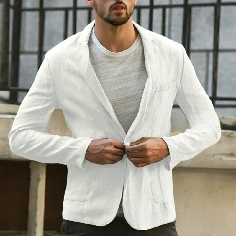 

Patchwork Cotton Linen Regular Long Sve Busin Casual Sle Double Breasted No Collar Pure Color Youth Jaet