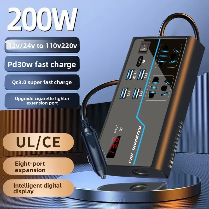 

Car Inverter Converter 12V24v To 110V/220V Power Socket Cigarette Lighter Car Fast Charger