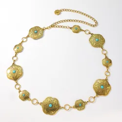 Ladies Flower Turquoise Western Aesthetic Bohemian Everything Stylish Metal Texture European and American Waist Chain