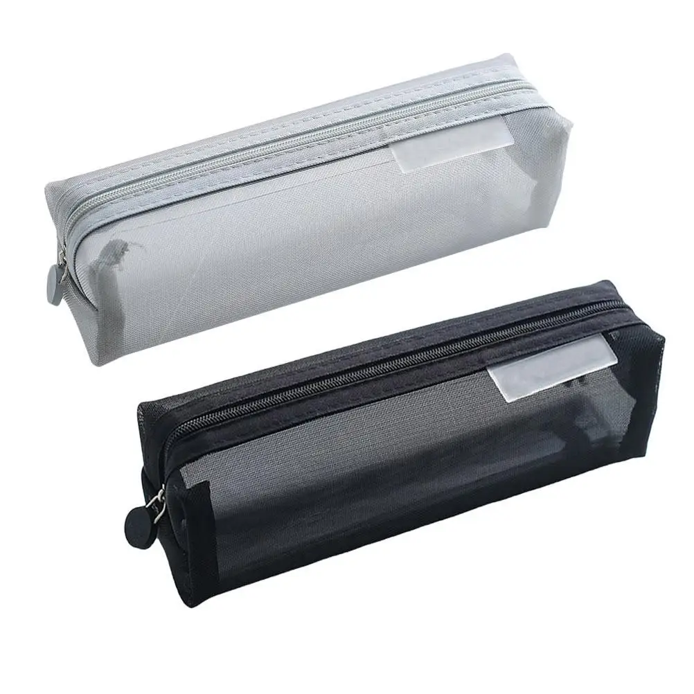 

2 Pcs Pencil Case Stationery Bag Net Mesh Nylon Pouch Black Office Supply Junior High School Translucent Portable Organizer Pen