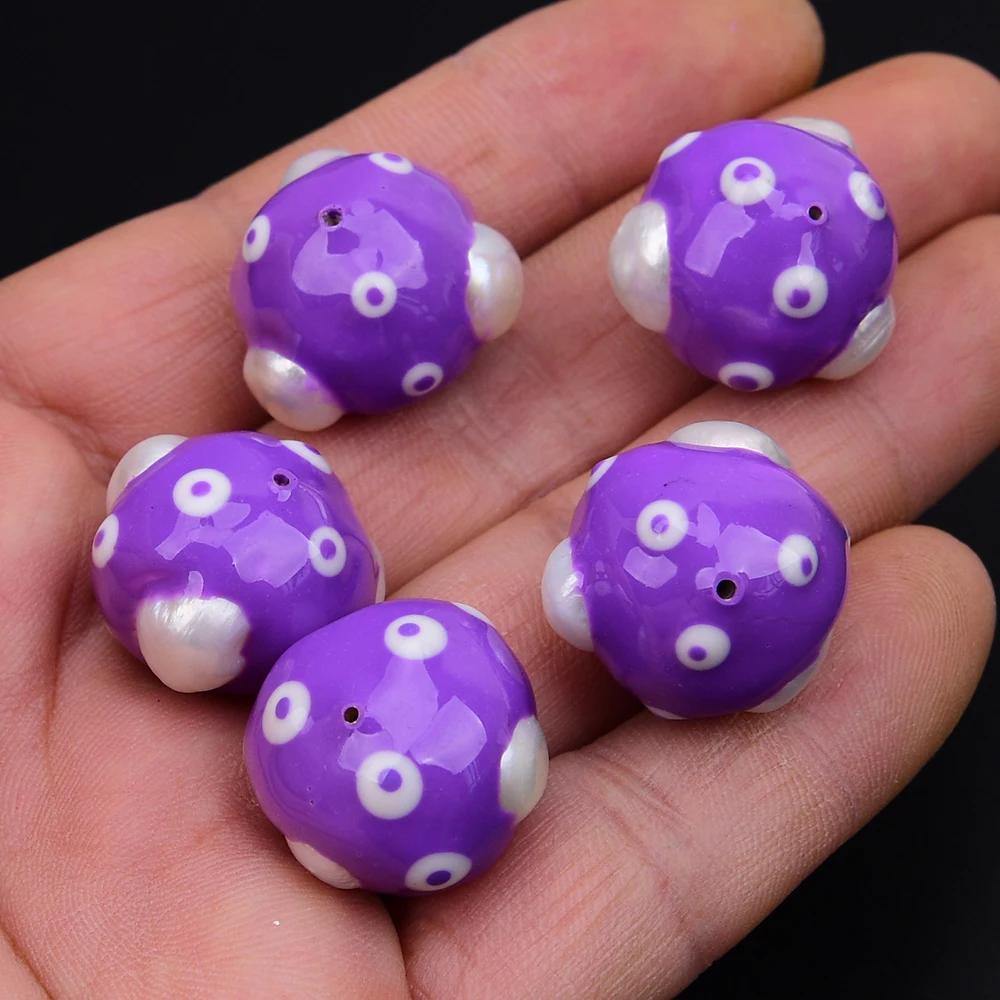 

APDGG 10 Pcs 20mm Natural White Keshi Pearl Ball Shaped Purple Enamel Edged Loose Beads Jewelry DIY