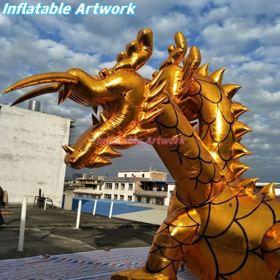 Customized Three Heads Air Blown Gold Dragon for Event Party Decoration Toys