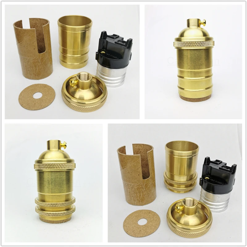 النحاس 100% النحاس مصباح حامل مقبس الإضاءة الكهربائية المقبض أو سلسلة التبديل و الخيوط المسمار الظل حلقة مجرب قاعدة الإضاءة ذاتية الصنع