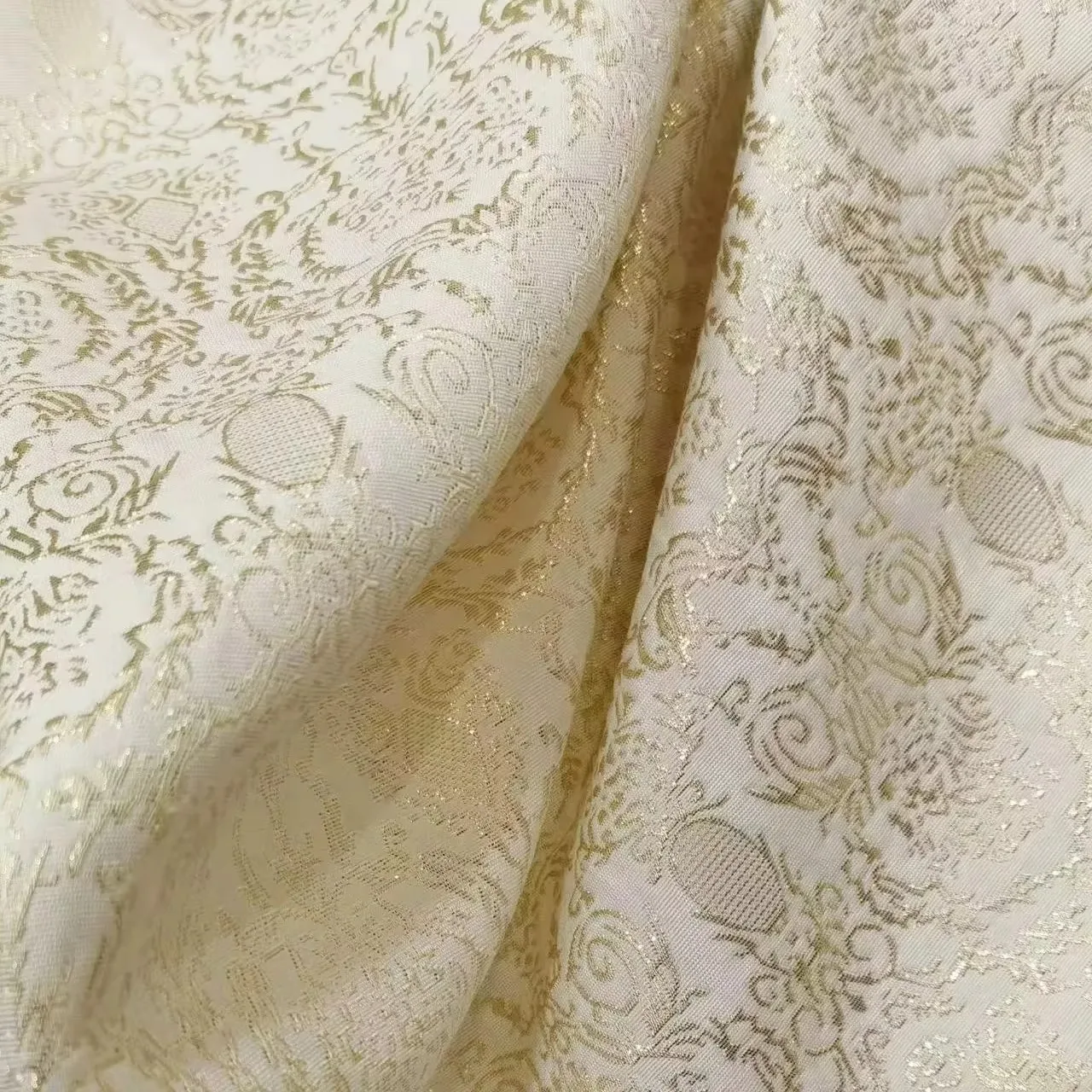 Gold Embossed Jacquard Fabric Design Sewing Material Wedding Dress Garment Fabric Wide 145cm Sold By The Meter