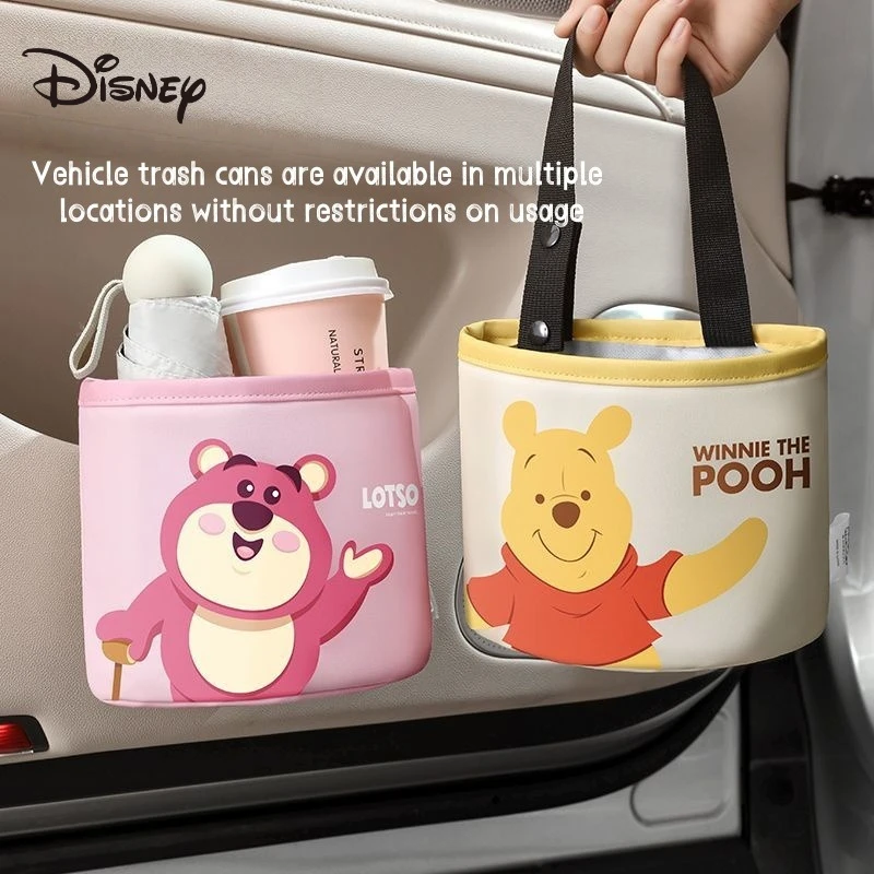 

Lilo and Stitch Disney Car Storage Bucket Kawaii Cartoon Anime Printed Accessories Back Clip Storage Bag Car Garbage Can Gift