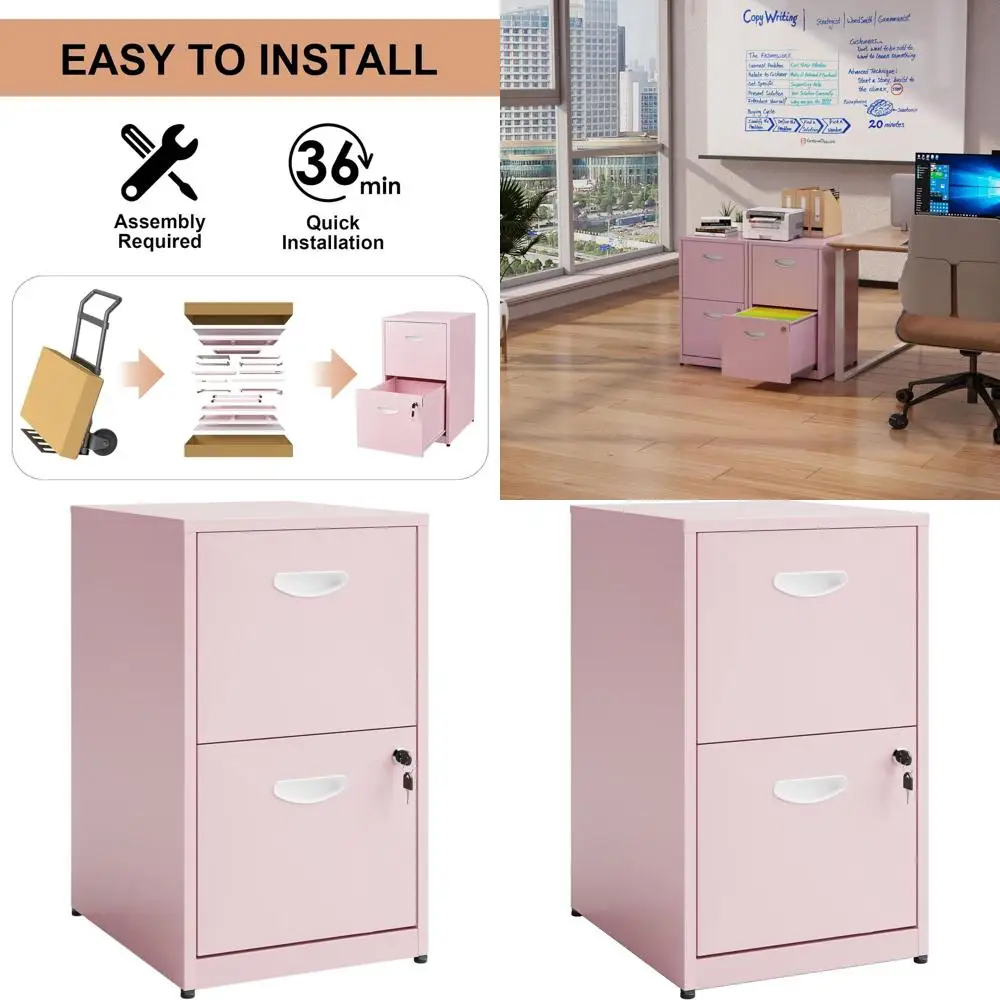 

2-Drawer Pink Letter Size Locking File Cabinet for Home Office, Assembly Needed