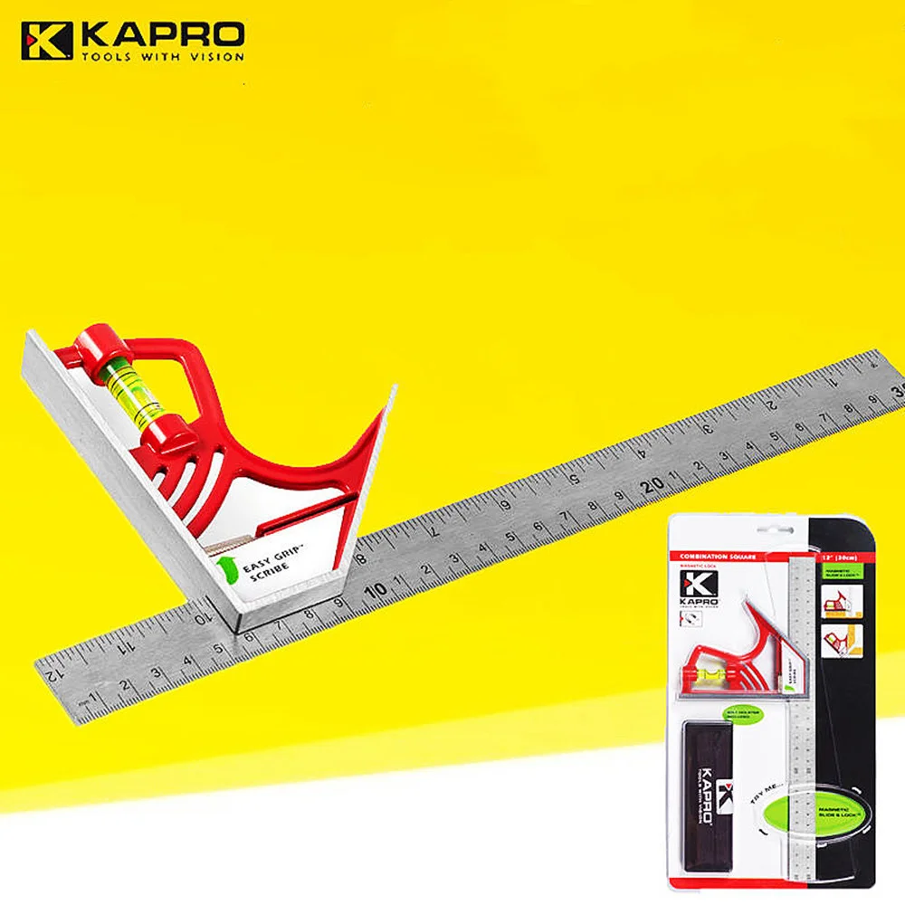 Kapro-combined Stainless Steel Metal Praça Marcação Régua Direita Fechadura Magnética Carpinteiro Carpintaria 30cm