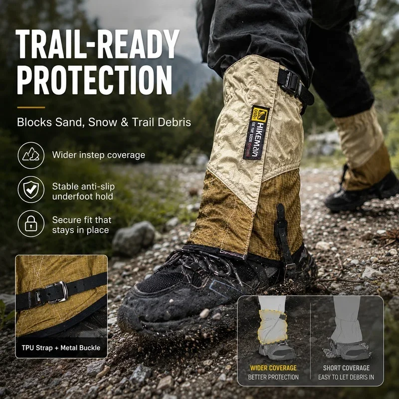 Outdoor Hiking Gaiters Dual‑Layer UHMWPE Blend Waterproof Leg Cover Sand Snow Mud Proof Trekking Camping Trail Legging Guards
