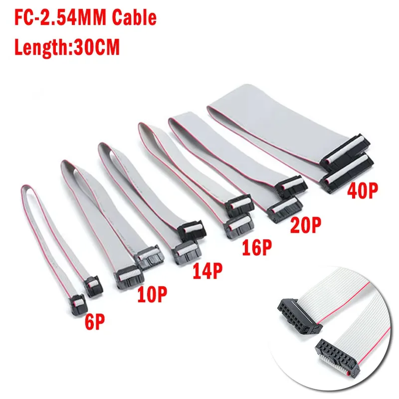 2PCS 2.54MM pitch FC-6/10/14/16/20/40 PIN 30CM JTAG ISP DOWNLOAD CABLE Gray Flat Ribbon Data Cable FOR DC3 IDC BOX HEADER