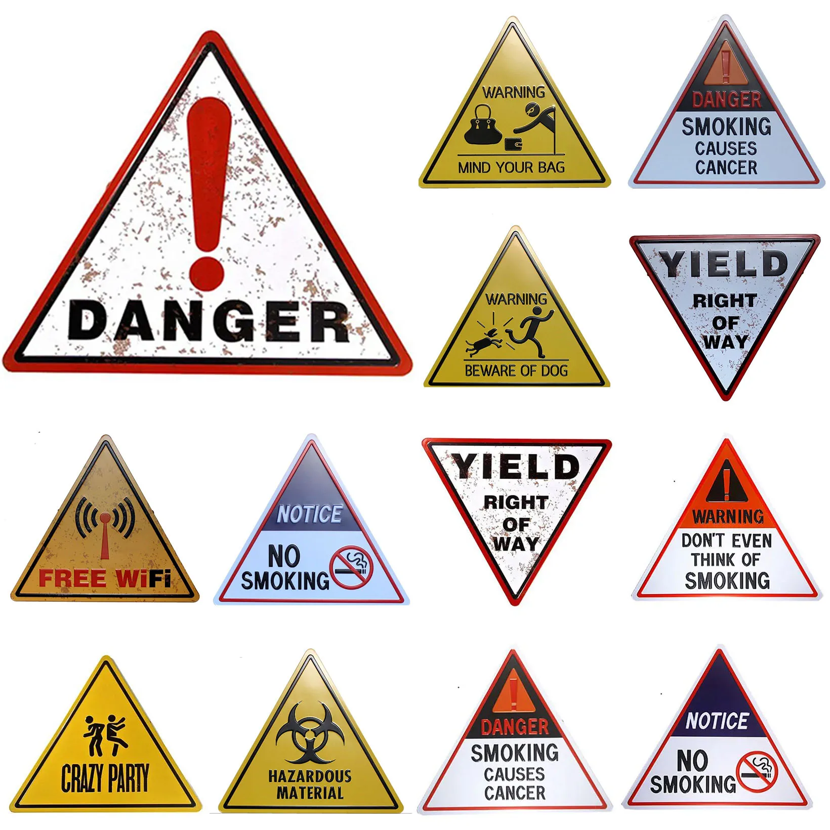 Retro Metal Tin Signs Triangle shaped Danger Street Tin Signs Amusement Park Scenic Retro Road Signs Country Retro Decorative