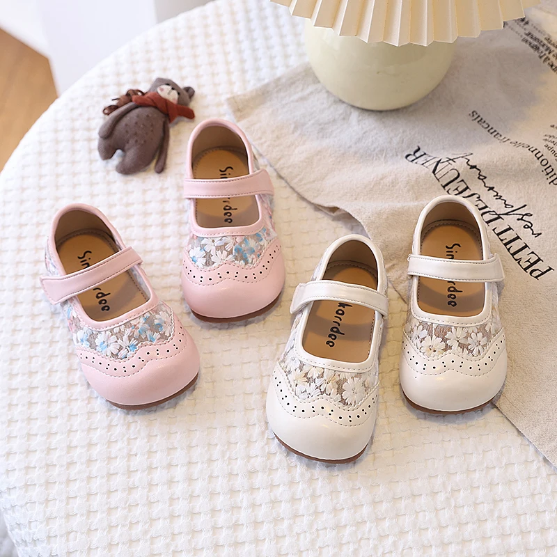 Autumn Girl's Princess Shoes Mesh Embroidery Sewing Sweet Kid's Flat Shoe Solid Colors Anti-slip Lovely Trendy Children Shoes