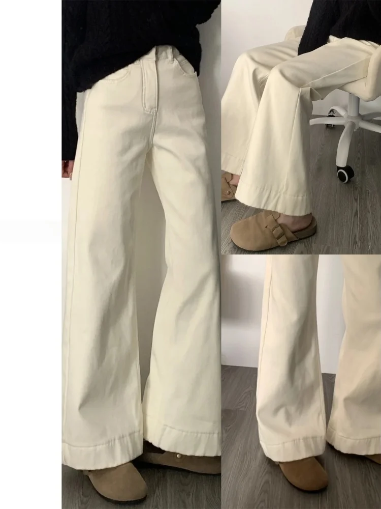 Damskie jeansy plus size w stylu retro, rozszerzane, jesienno-zimowe, luźne, z wysokim stanem, wyszczuplające, dzwonkowe, codzienne i wygodne.