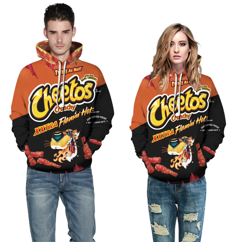 Fashion trends Hip hop women\'s hoodie Cheetos snacks digital printed women\'s hoodie couple baseball uniform