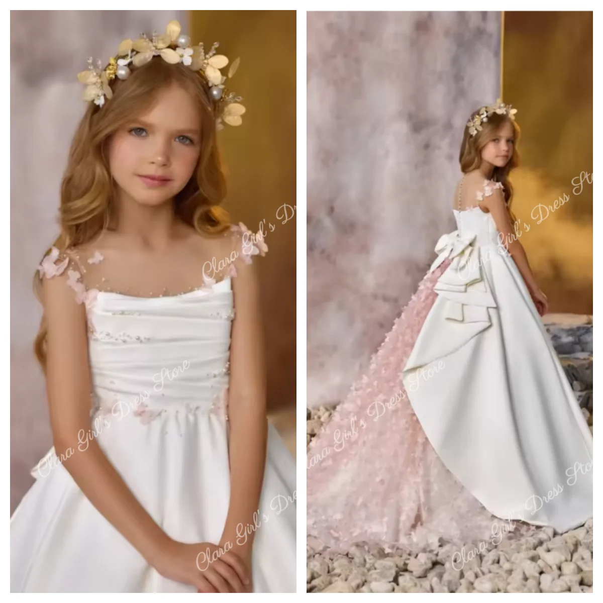 فستان فتاة الزهور الأنيق المخصص مع فيونكة من الساتان مناسب لحفلات الزفاف وحفلات أعياد ميلاد الأطفال وملابس السهرة #1