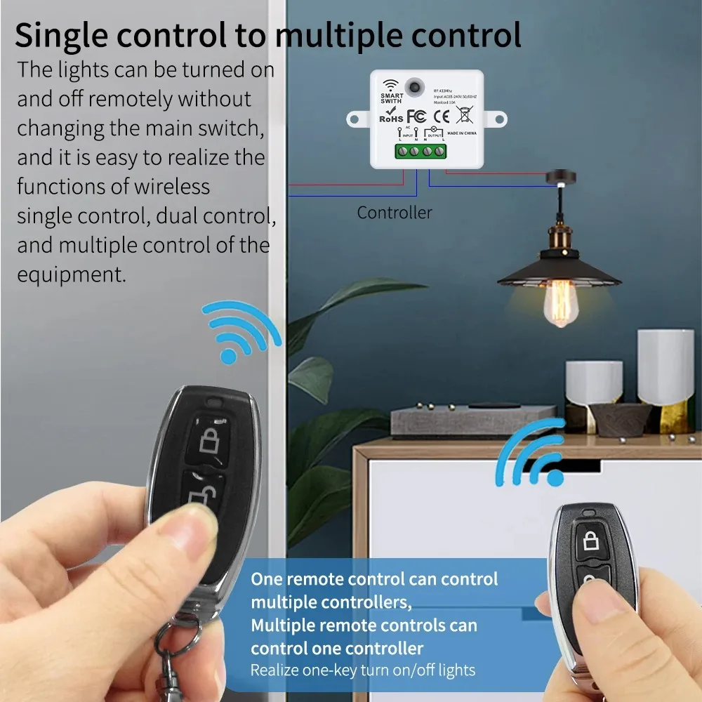 RF433MHz Wireless Remote Control Switch Set Home 110V 220V 10A Mini Controller House Wall Light Switches Switch