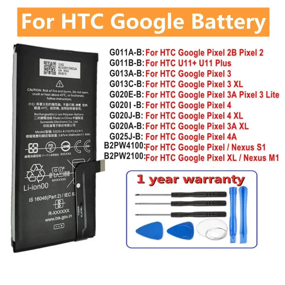 

High Quality Battery For HTC Google PIXEL 3 Pixel3 3A XL 3XL 4XL Pixel4 XL PIXEL 4 4A 2 2B U11+ Nexus S1 M1 Phone Battery