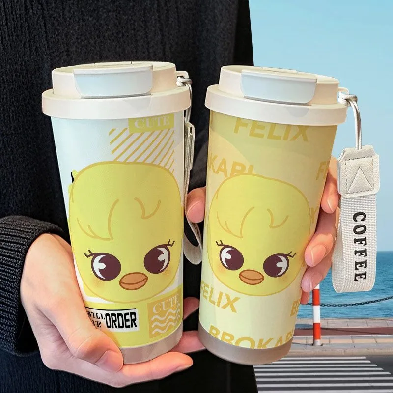 

New Skzoo Cartoon Peripheral Cute Insulated Mug 316 Stainless Steel Large Capacity Portable Car Coffee Cup Ins Style Water Cup