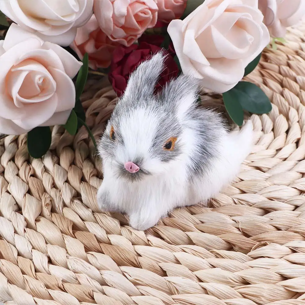 

Белые реалистичные фигурки животных, миниатюры, подарок на день рождения, имитация кроликов, плюшевый кролик, детская игрушка, Пасха
