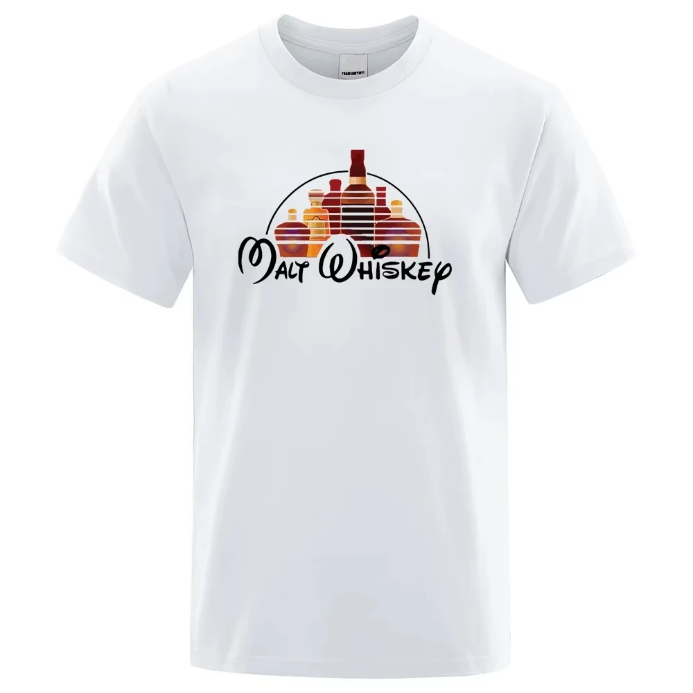 Malt Whiskey Bottle Graphic Print Cotton T Shirt Funny Alcohol Loose Unisex Fashion Street Casual Short Sleeve Party Tops