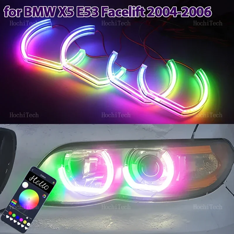 

Для BMW X5 E53 Facelift 2004 2005 2006 RGB M4 стиль Управление приложением с указателем поворота Динамическая светодиодная кольцевая лампа «ангельские глазки» DRL