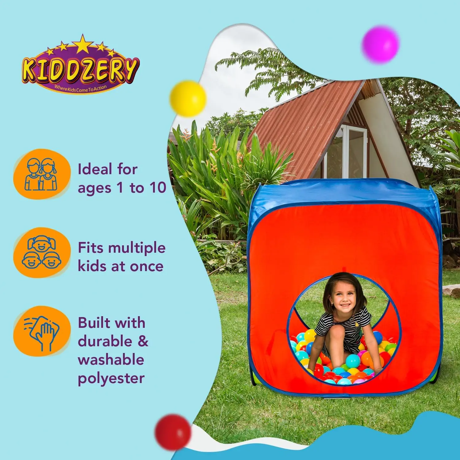 Tienda de juegos para niños con 50 pelotas, combinación de túnel y piscina de pelotas de 3 piezas, juego emergente para interiores/exteriores con paneles de malla y bolsa de transporte