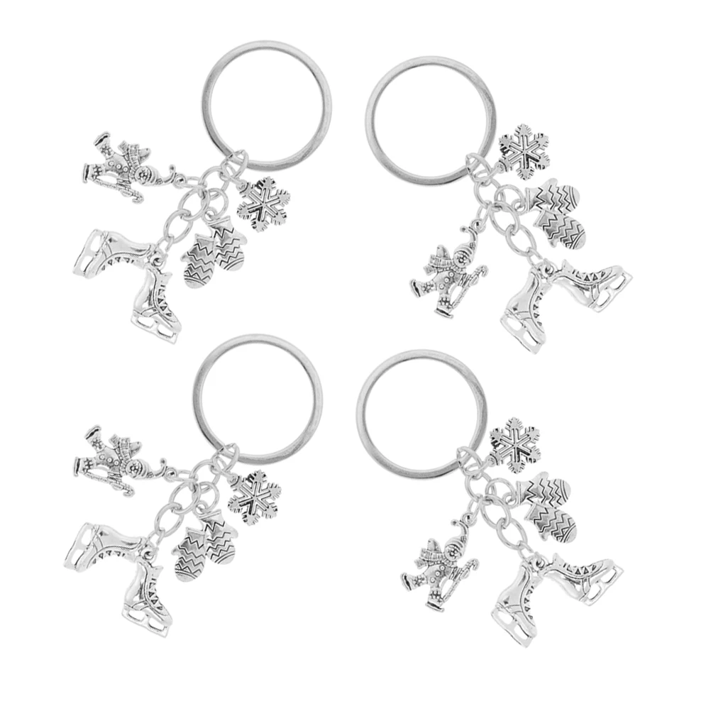 

4PCS Skier Key Chain Cute Figure Keyrings Zinc Alloy Women Skate Accessories Ice Skate Charm Snowflake Car Keys Durable