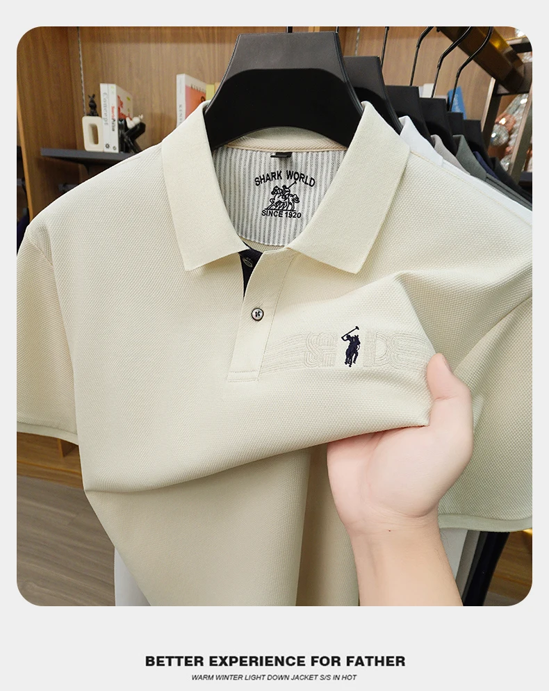 High-End-Marke Stickerei Kurzarm POLO Shirt Männer Flip Golf-Tops Sommer Komfort Seide Baumwolle Mode Business Leisure Paul T-Shirt – Detail 12