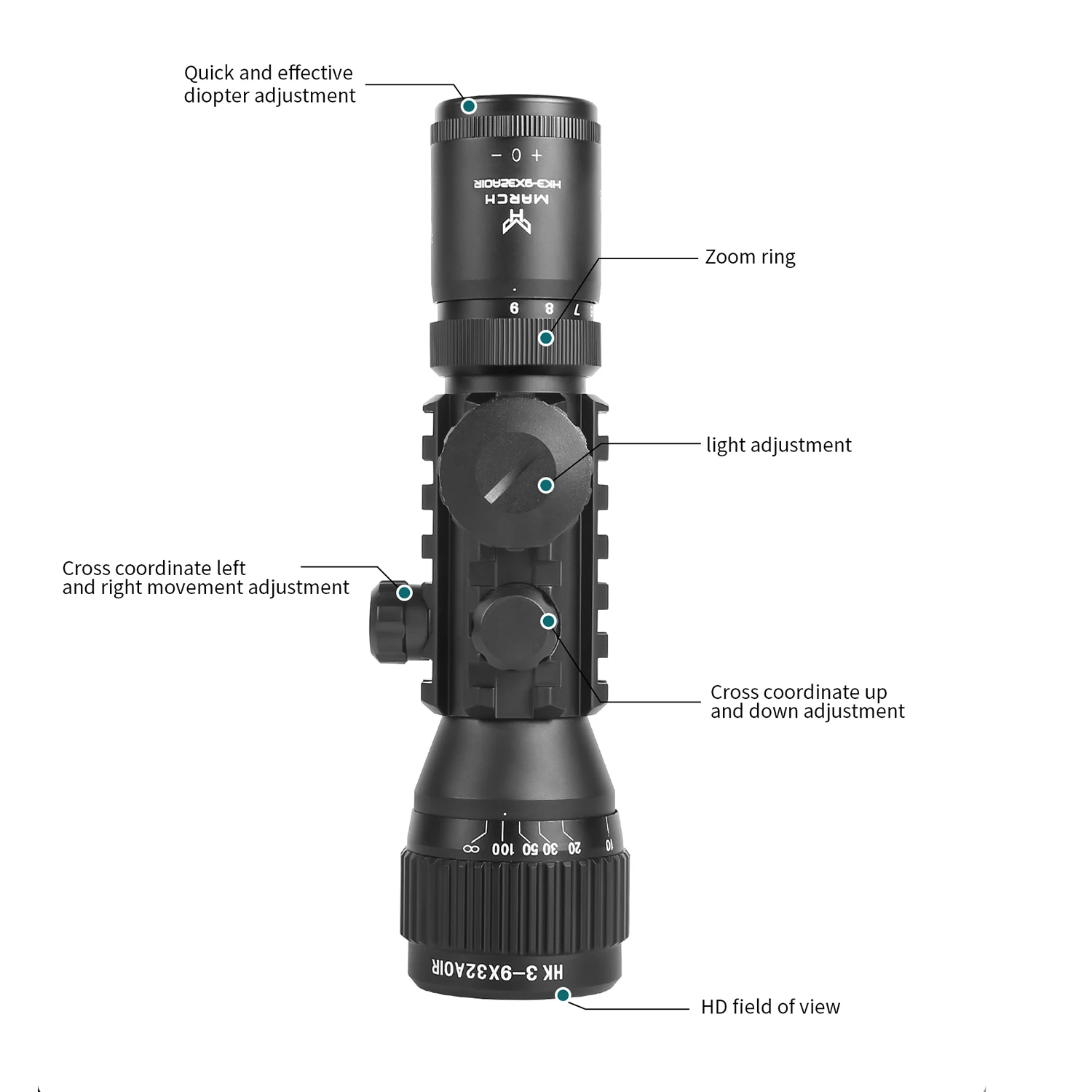 MARCH Optical Riflescope Air Gun Sight HK 3-9X32AOIR Rifle Scope Airsoft Equipments Hunting Lunettes AR15 Collimator view 5