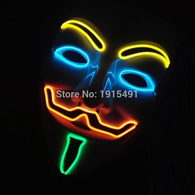 

Mixed 4 colors Halloween Luminous LED Mask Costumes Cosplay Guy Fawkes Mask V For Vendetta Mask Light Up Halloween Night