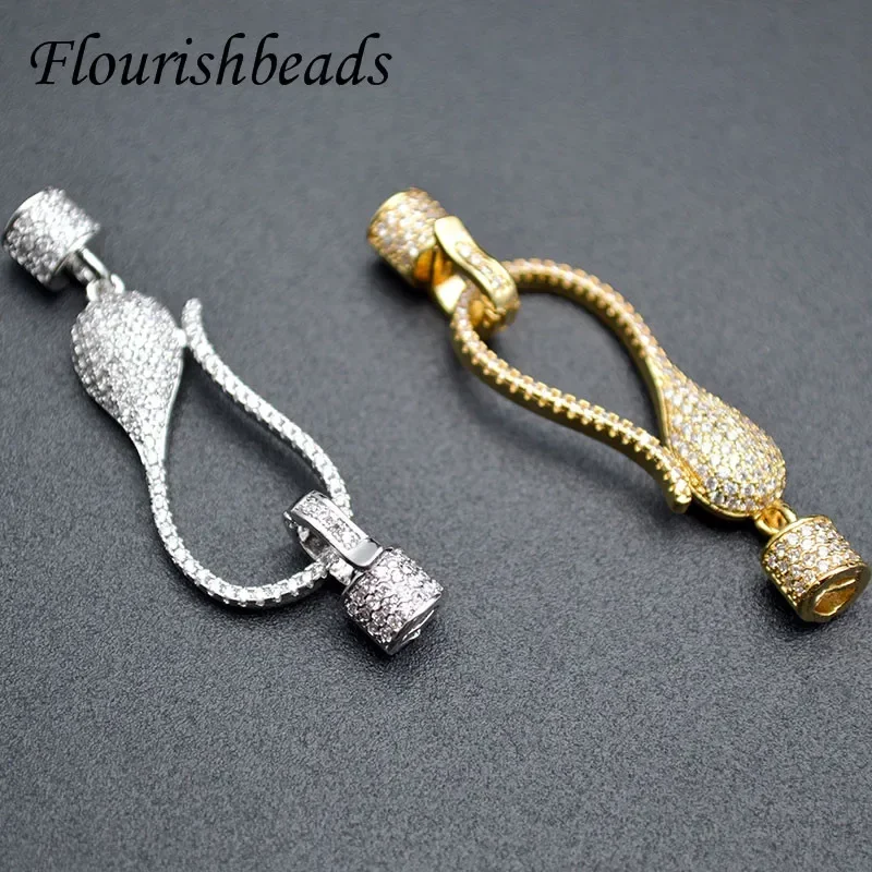 Luxury Gold Color Jewelry Findings Pave CZ Beads Big Lobster Claps Connector for DIY Pearl Necklace Accessories 5pcs/lot