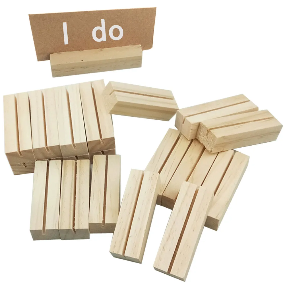 20Pcs Wooden Photo Display Stand Business Card Holder Desk Table Number Memo Clip for Office Wedding Restaurant