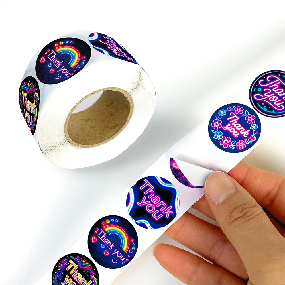 

500pcs/Roll Cartoon Creative Neon Thank You Seal Label Stickers DIY Laptop Phone Suitcase Waterproof Decoration Sticker Kid Toys