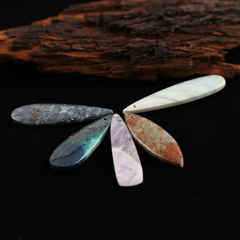 B&F 5pcs Natural GemStone Earring Beads Set,  Handmade Jewerly Water Drop Natural stones beads for jewelry Making Supplies