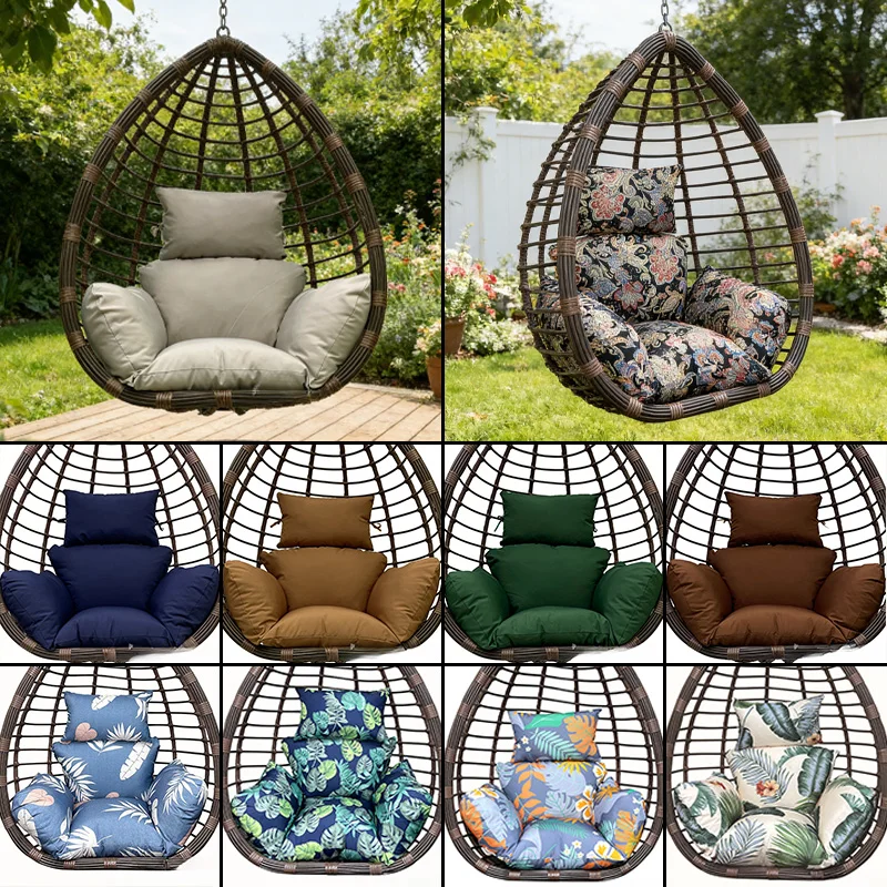 Outdoor Waterproof Sun-Protective Egg Chair Cushion Removable Washable Printed Hanging Basket Mat with Headrest Swing Chair Pad