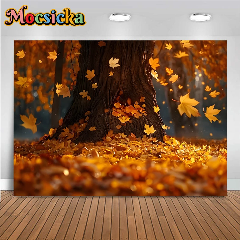 Yellow Leaf Leaves Photography Backdrop Autumn Tree Photo Background For Children Baby Shooting Prop Wallpaper Decoration Studio