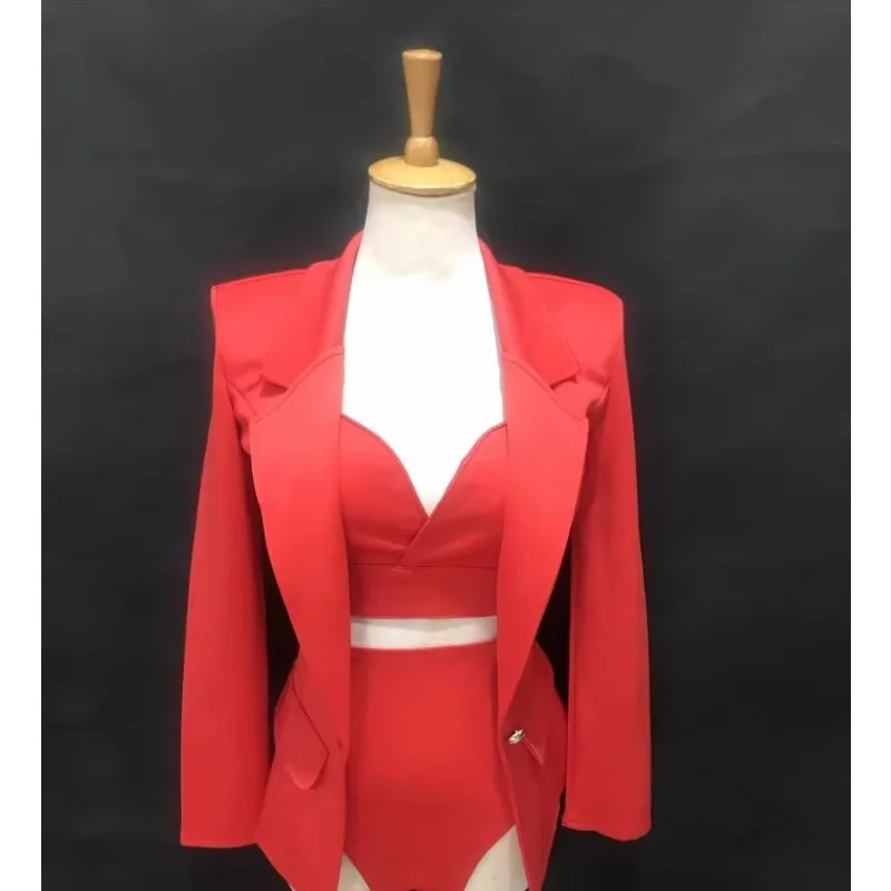 カスタムメイドのパフォーマンスウェア、バーダンス、チームシンガー、グループ向けの長袖フィットスーツセット、ステージ衣装