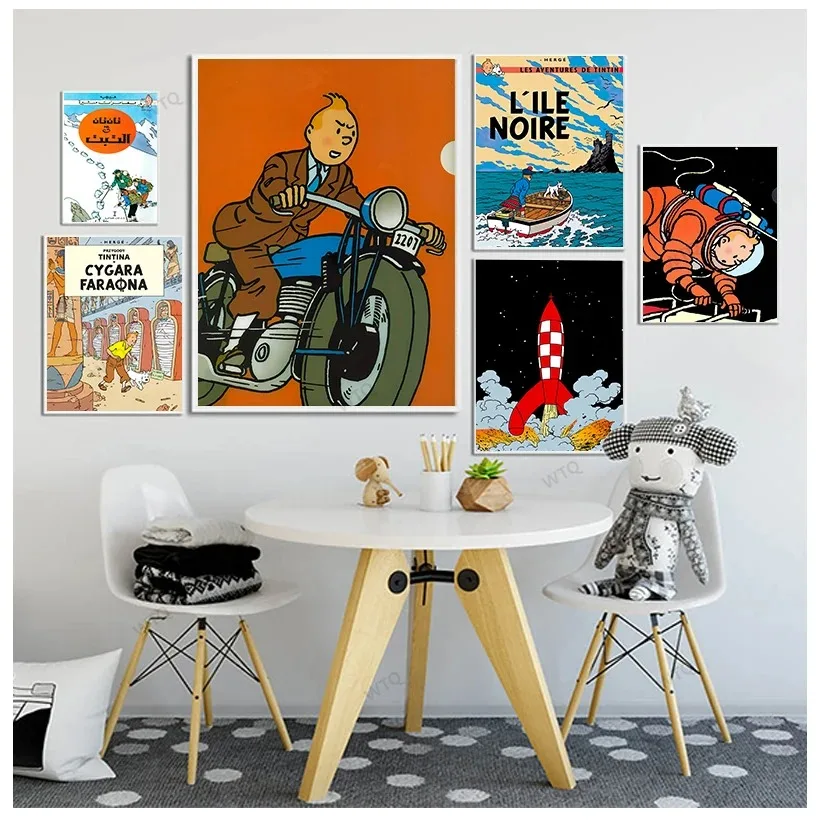 Pintura en lienzo de Las Aventuras de Tintin Space Mars senderismo, cómics del Tíbet, decoración de pared Vintage, arte de pared, decoración de habitación, decoración del hogar