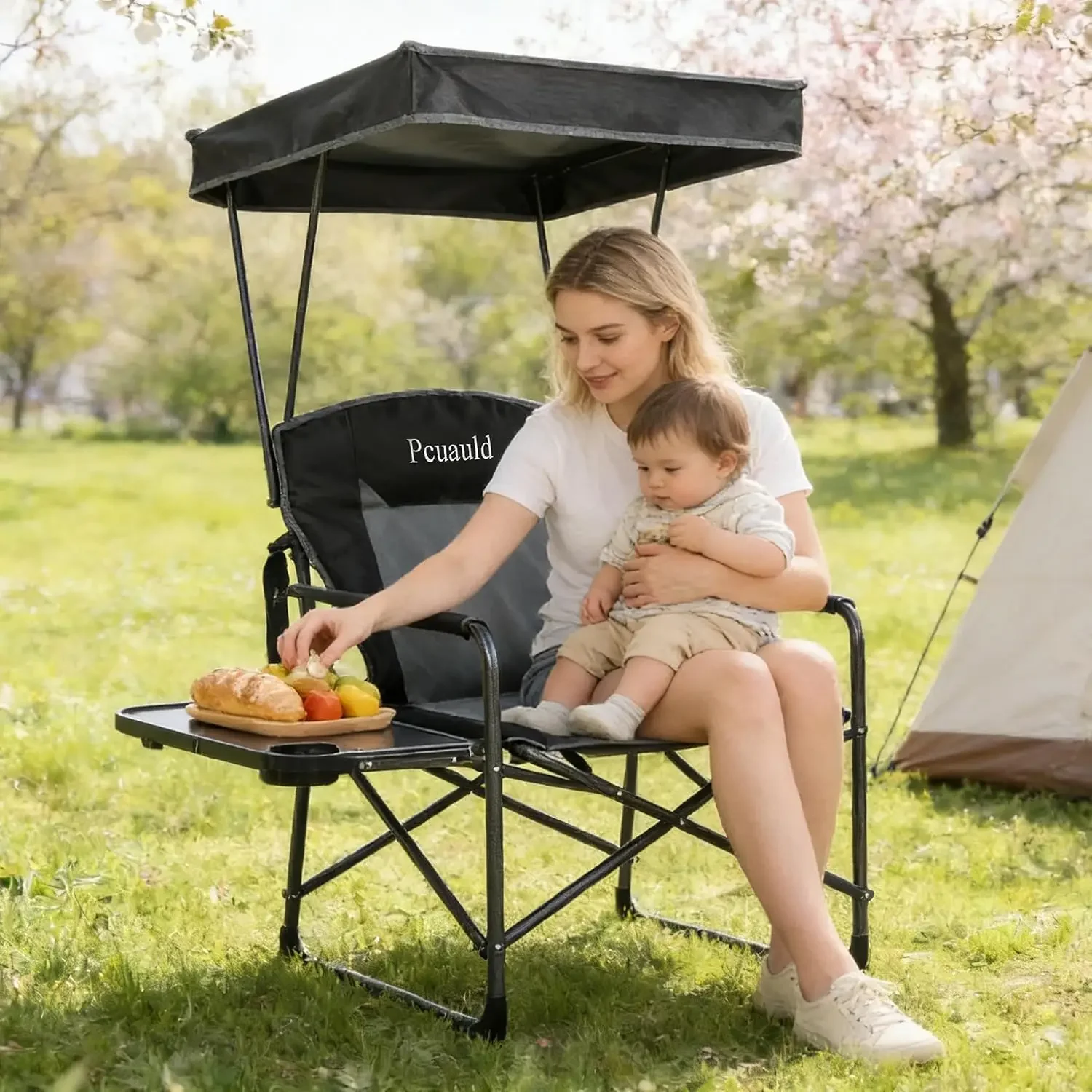 Oversized Camping Chairs with Canopy Foldable Directors Chair with Side Table & Pockets Portable Adults Heavy Duty Outdoor