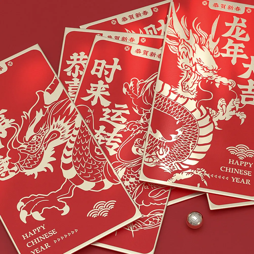 

6pcs Bronzing Red Envelopes Stamping Lucky Money Paper Chinese Festival Year Patterns New Year Envelope Celebrations Spring
