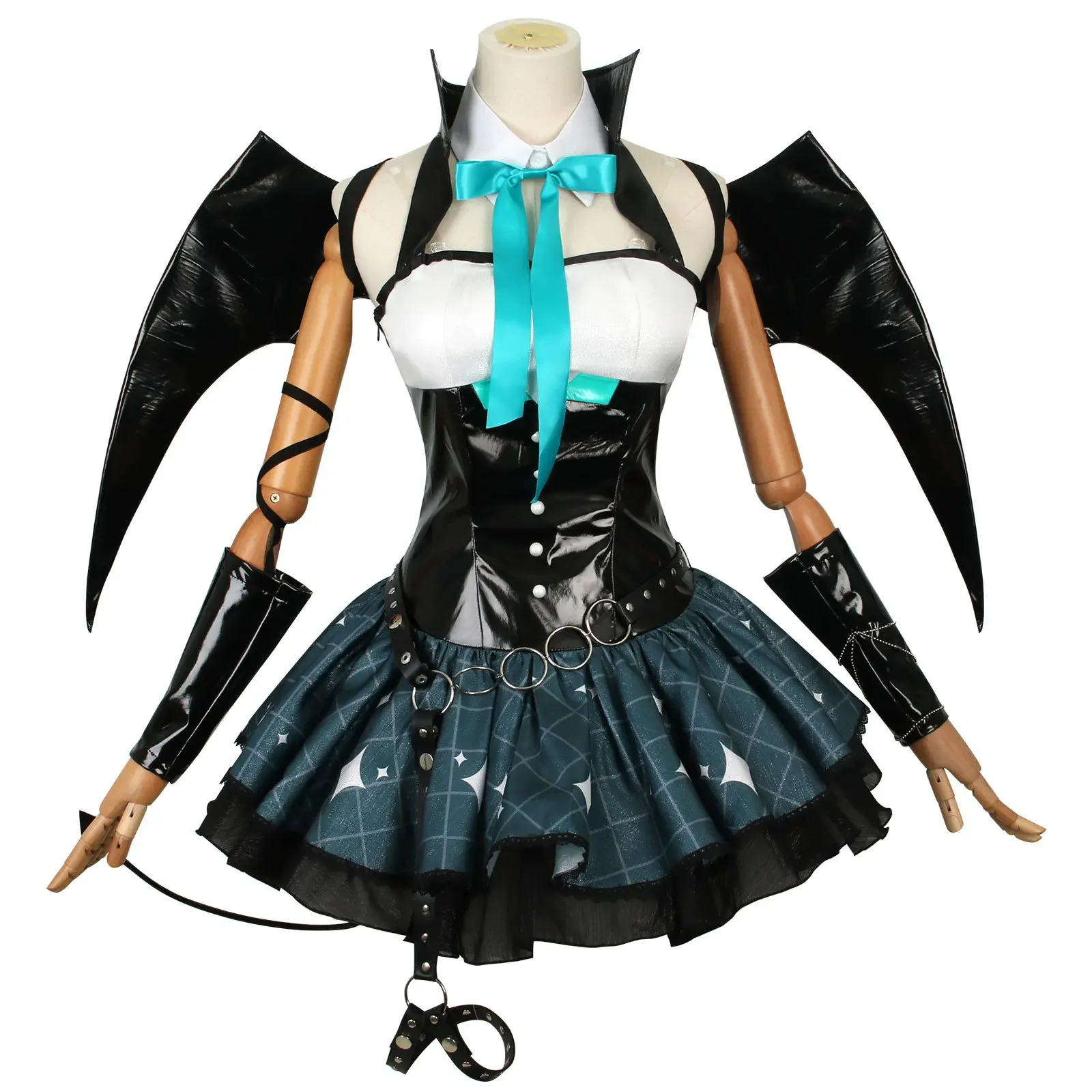 Kostum Cosplay Anime Demon Miku wanita gaun seksi setelan sayap seragam setan Lucu Miku dengan ekor pakaian pesta karnaval Halloween