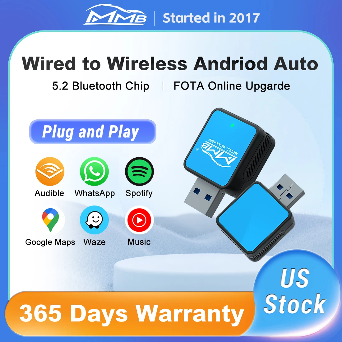 2024 New Mini Wired to Wireless Android Auto and Apple Carplay Adapter Plug and Play Fota Upgrade WiFi BluetoothV5.2 for Porsche