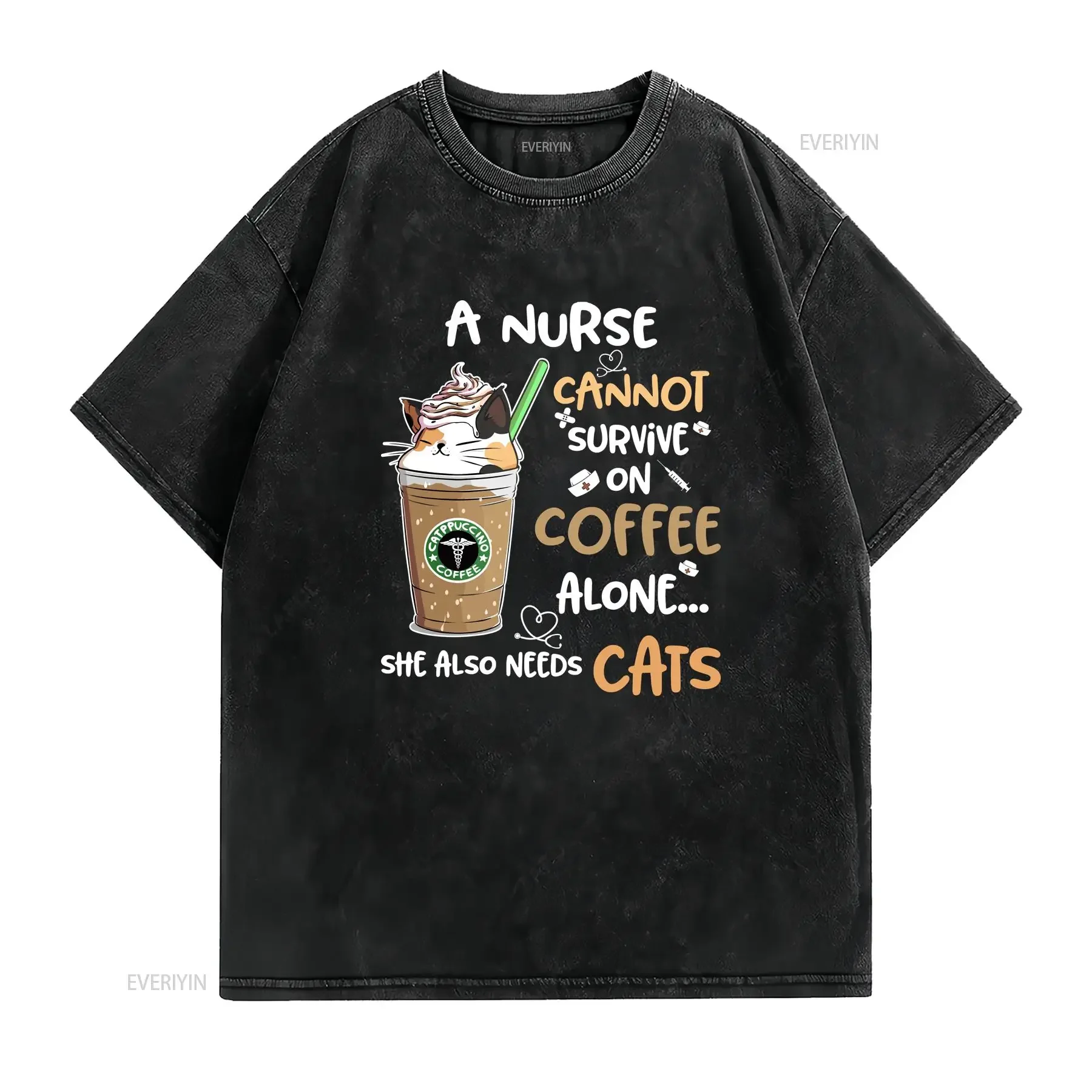 Funny Nurse Needs Coffee and Cats T Shirt RN LPN CNA Practitioner vintage Washed homme Unisex designer clothes graphic
