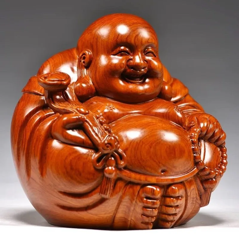 

Pear wood carving Maitreya Buddha statue ornament Ruyi sitting laughing Buddha home