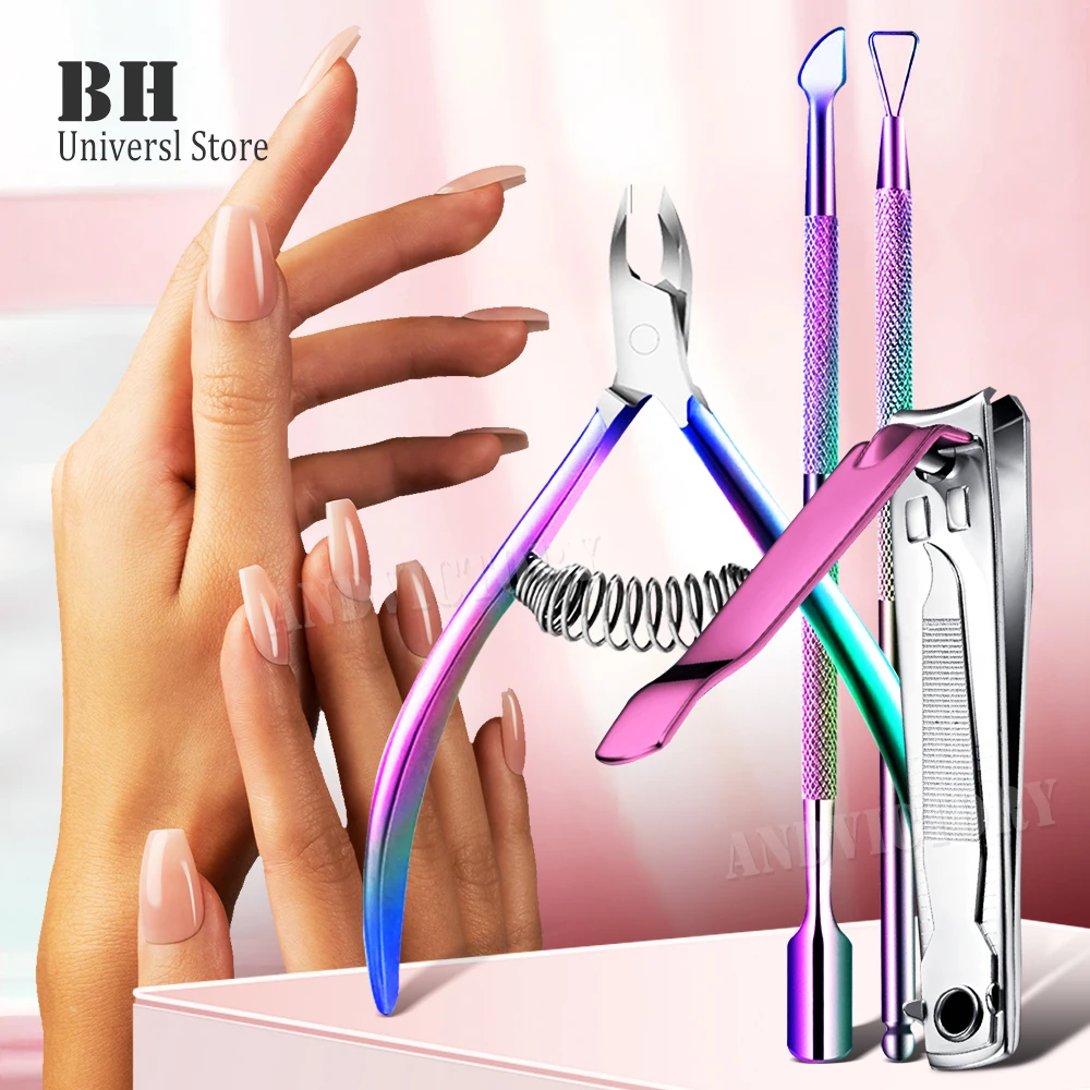 

1/2/3/4Pcs/Set Nail Nippers Scissors Cuticle Pusher Stainless Steel Nail Clippers Cutter Remover Manicure Fingernail Tools