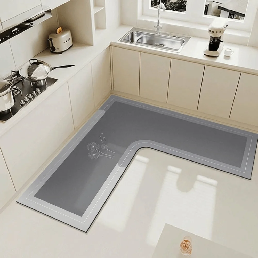 L-Shaped Kitchen Rug Water Absorbent Anti-slip Bathroom Mat Stain-resistant Washable Kitchen Corner Carpet For Home Corner