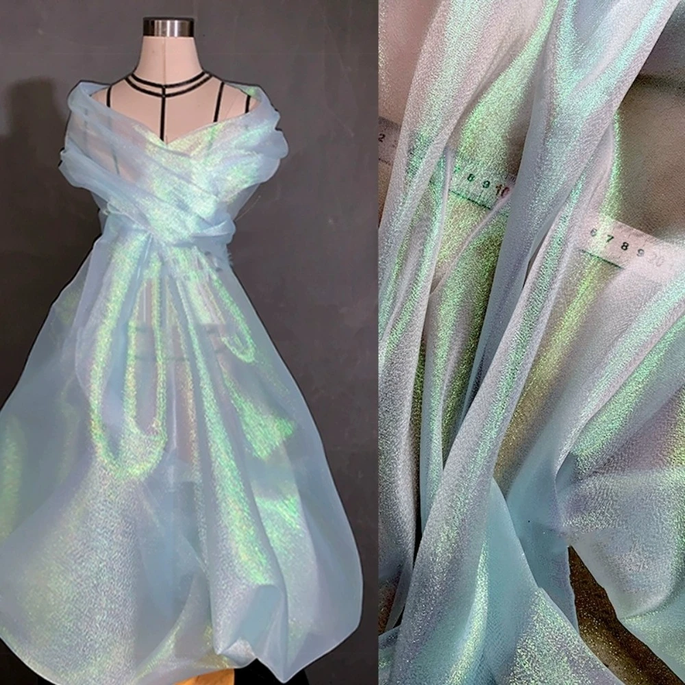 

Water Gloss Tulle Gradient Laser Organza Iridescent Mesh Butterfly Fabric For Wedding Dresses